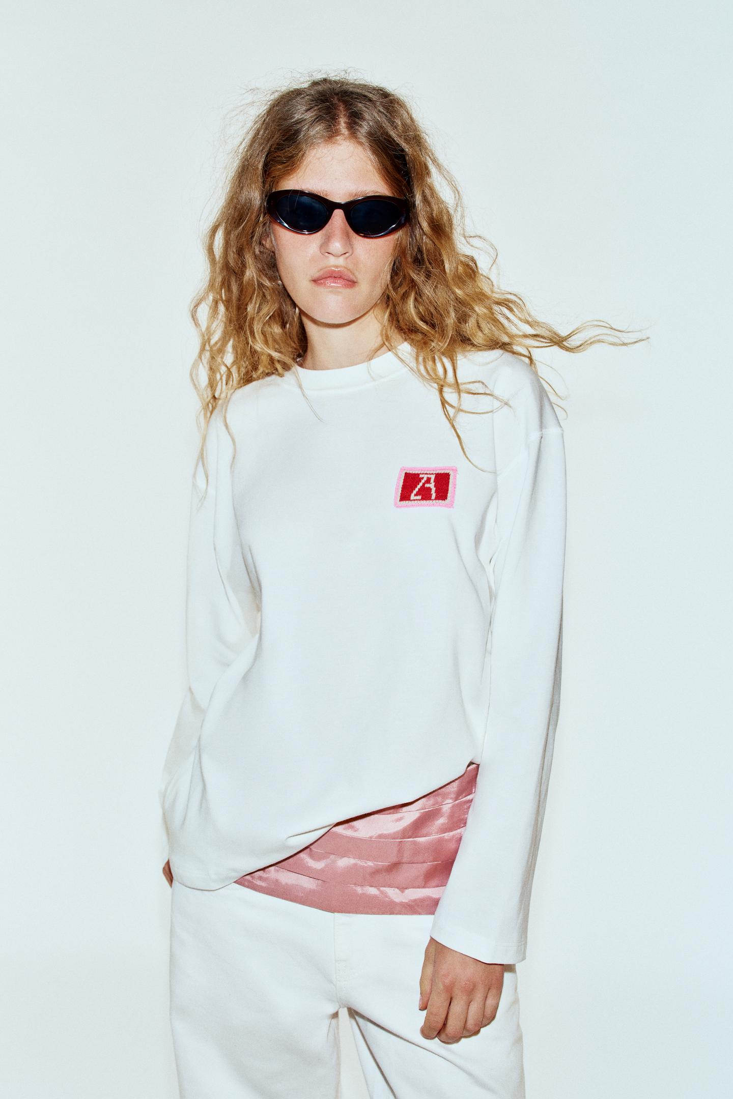 Футболка Zara Embroidered Detail, цвет: Устричный белый — фото 4