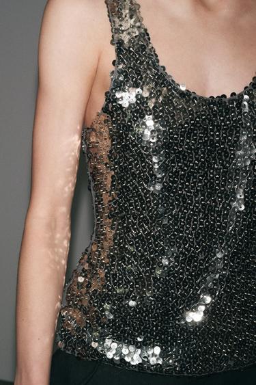 SEQUINNED STRAPPY TOP - Silver by Zara - Image 3