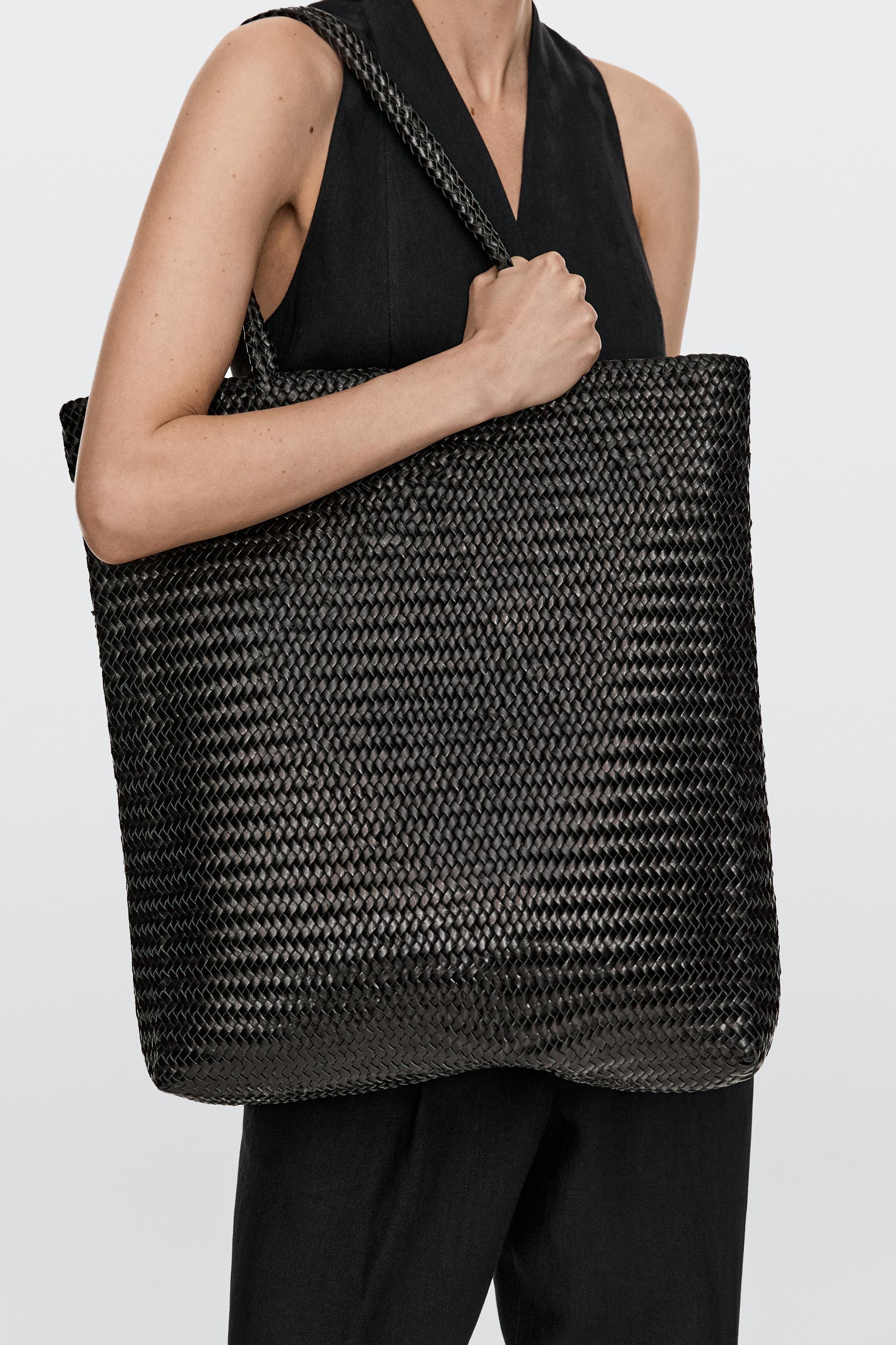 Large woven nappa leather tote bag