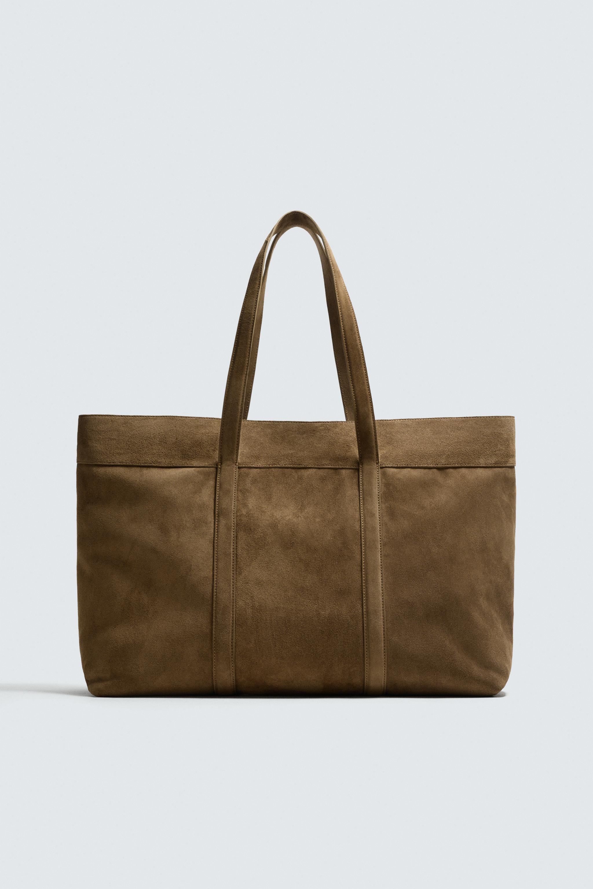 LIMITED EDITION LEATHER TOTE BAG - Khaki Green | ZARA Spain
