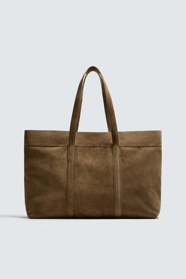 LIMITED EDITION LEATHER TOTE BAG - Khaki Green by Zara