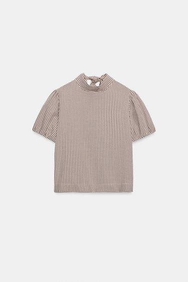 CAMISA XADREZ COM LAÇO - Cru / Castanho da Zara - Imagem 0