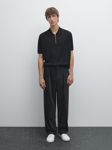 Zara Knit polo shirt with zip collar - Black - Image 0