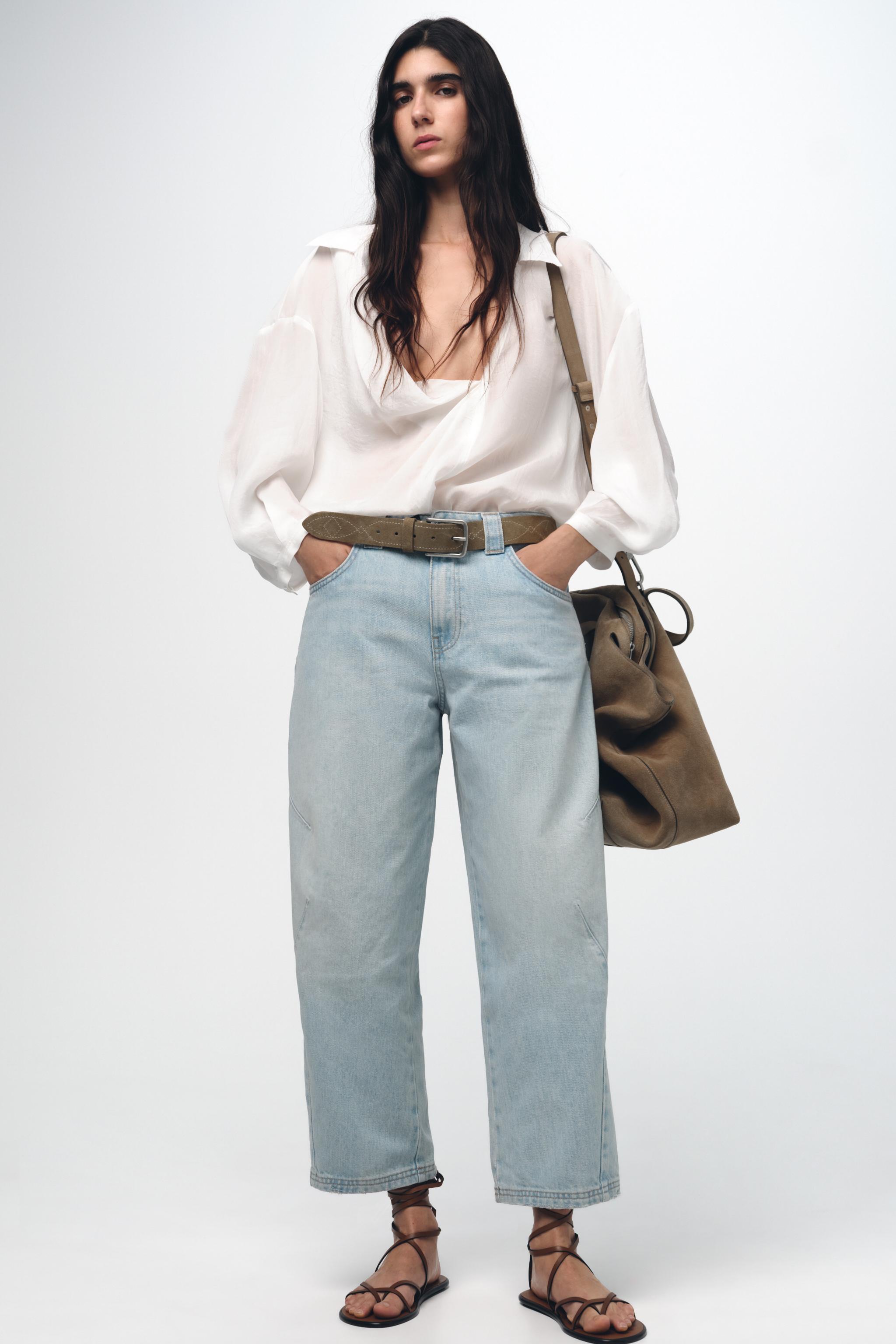 BARREL LEG CROPPED MID WAIST JEANS ZW COLLECTION