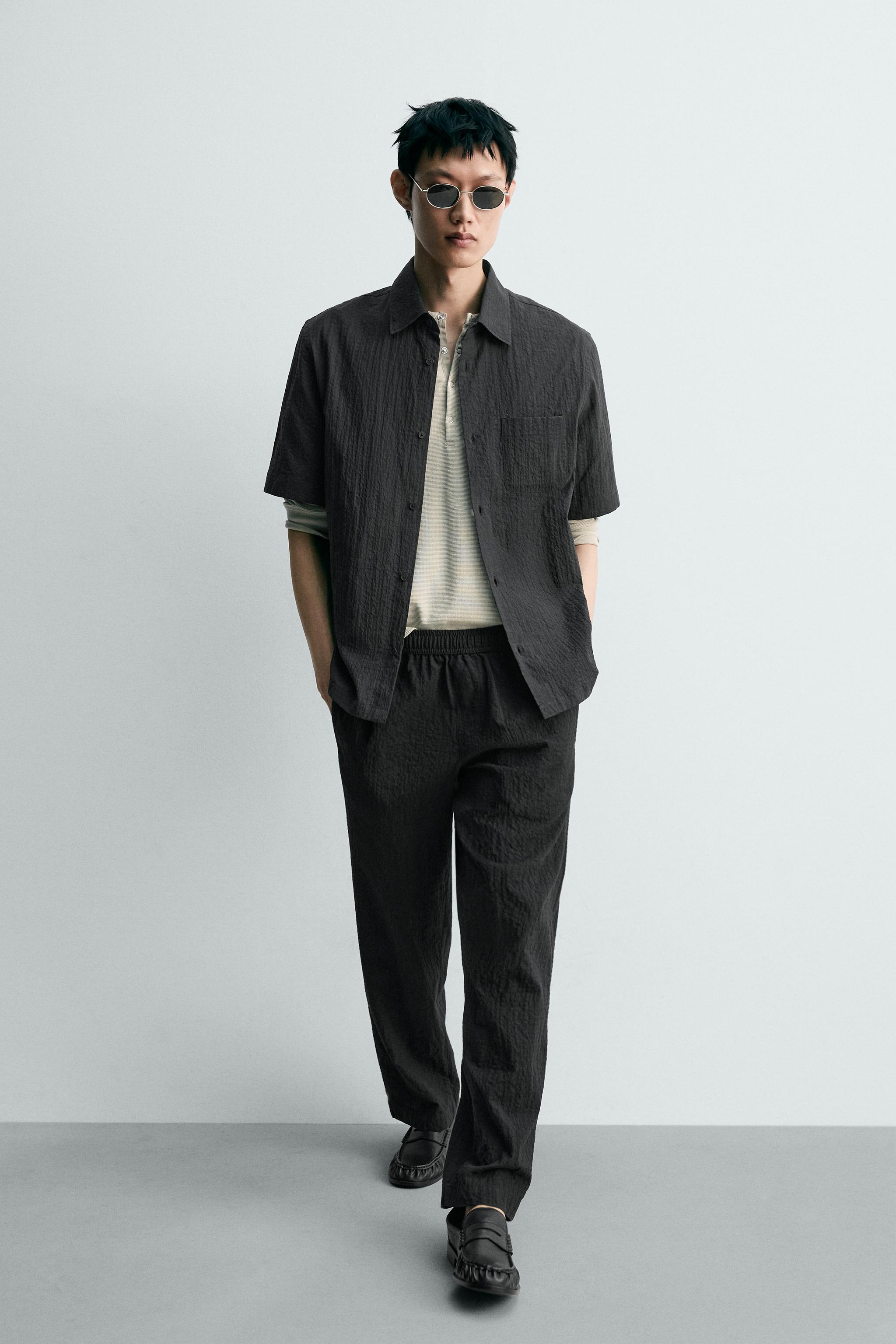 インヤン　ヨガパンツ　フィットパンツ 黒 テクスチャー仕上げ レギュラーフィット テクスチャードパンツ - ブラック | ZARA Japan / 日本