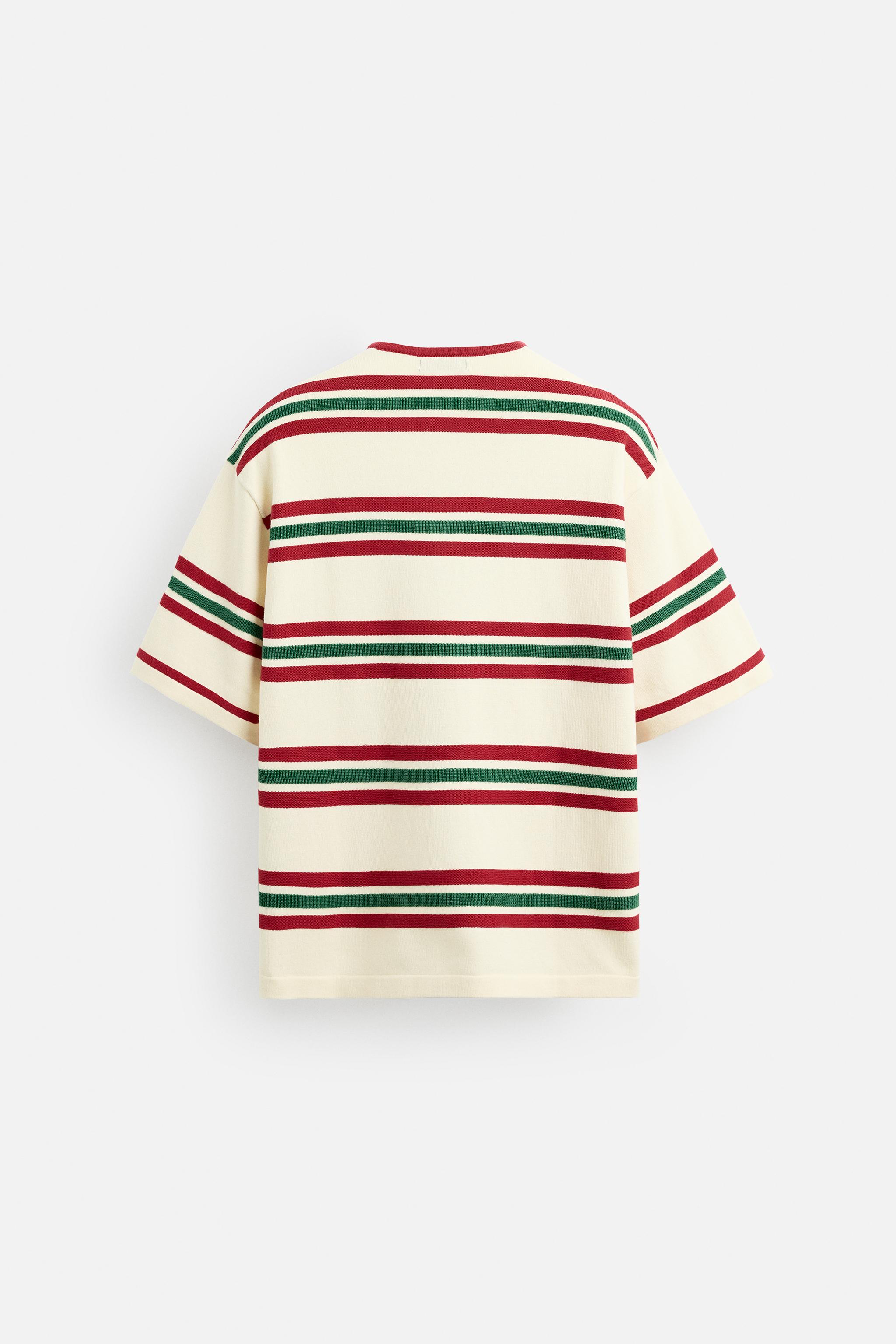 STRIPED TEXTURED KNIT T-SHIRT - Red | ZARA United States