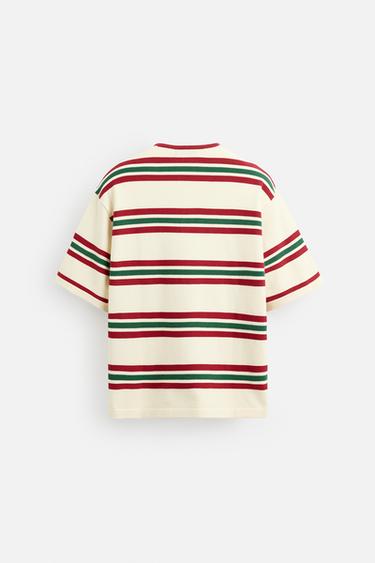 T-SHIRT EN MAILLE TEXTURÉE À RAYURES - Rouge de Zara - Image 8
