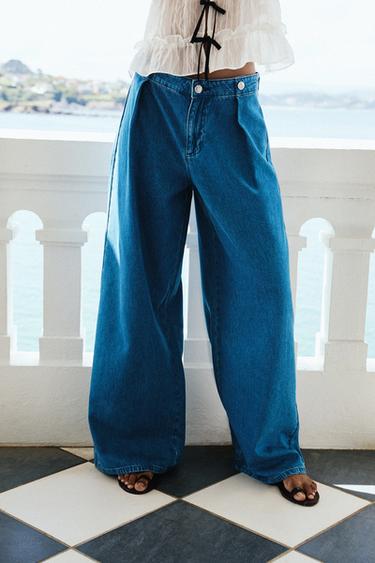 JEAN Z1975 WIDE LEG TAILLE NORMALE PLIS - Bleu moyen de Zara