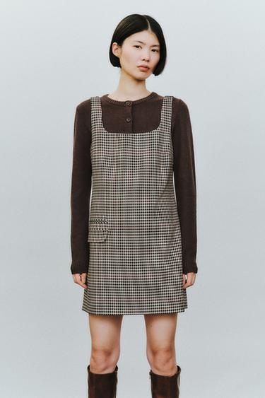 ZW COLLECTION SHORT CHECK DRESS - Beige-brown by Zara