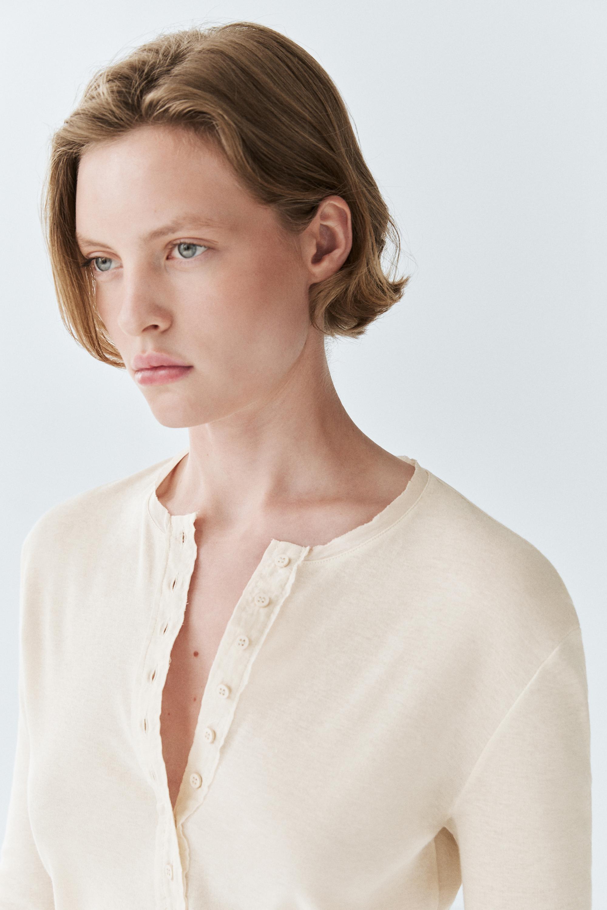 Button-up cotton T-shirt