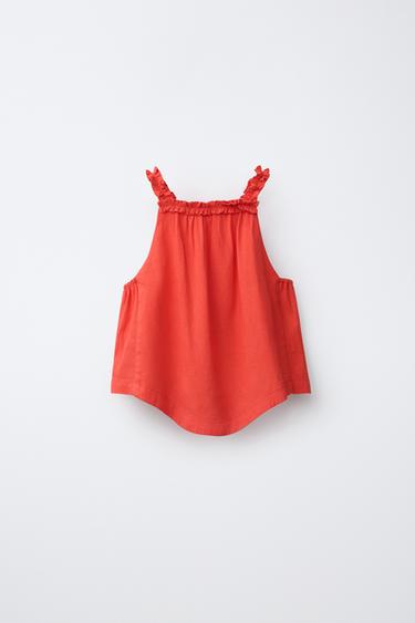 LINEN BLEND HALTER TOP - Red by Zara