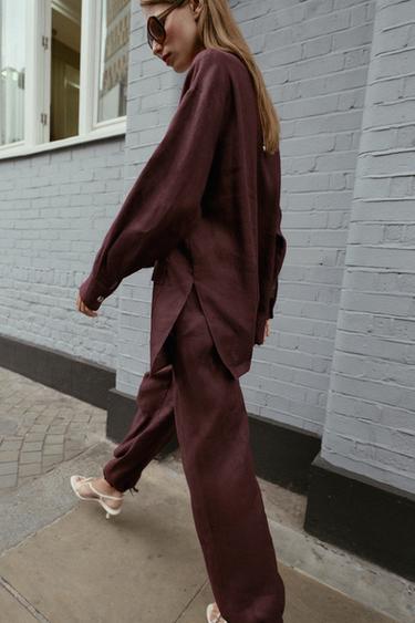 LANGER LEINENBLAZER - Aubergine von Zara