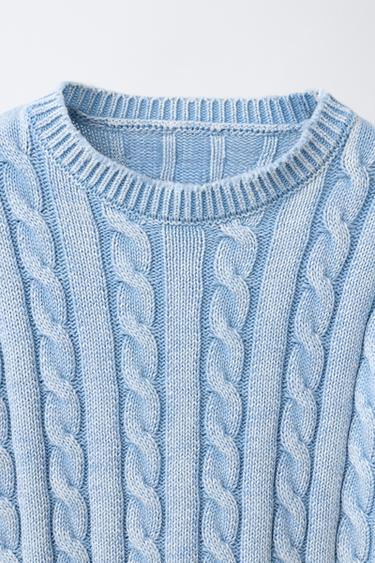 CABLE-KNIT ACID WASH JUMPER - White / Sky blue by Zara - Image 2