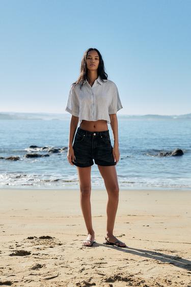 HIGH-WAIST MOM FIT DENIM BERMUDA SHORTS - Black by Zara