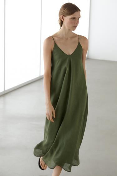 Zara Flowing midi dress with thin straps - Green
