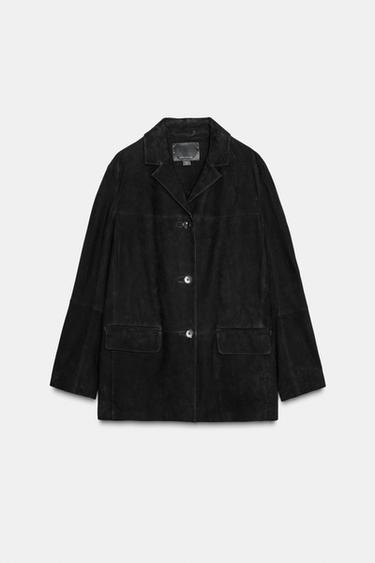 LIMITED EDITION ZW COLLECTION 100% SUEDE OVERSIZE BLAZER - Black by Zara - Image 6