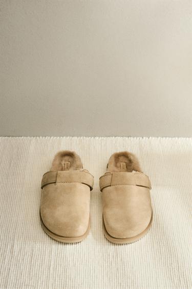 MULES CHAUDES CUIR - Beige clair de Zara - Image 1