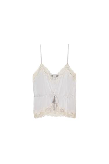 SATIN LACE TOP - Pearl grey by Zara