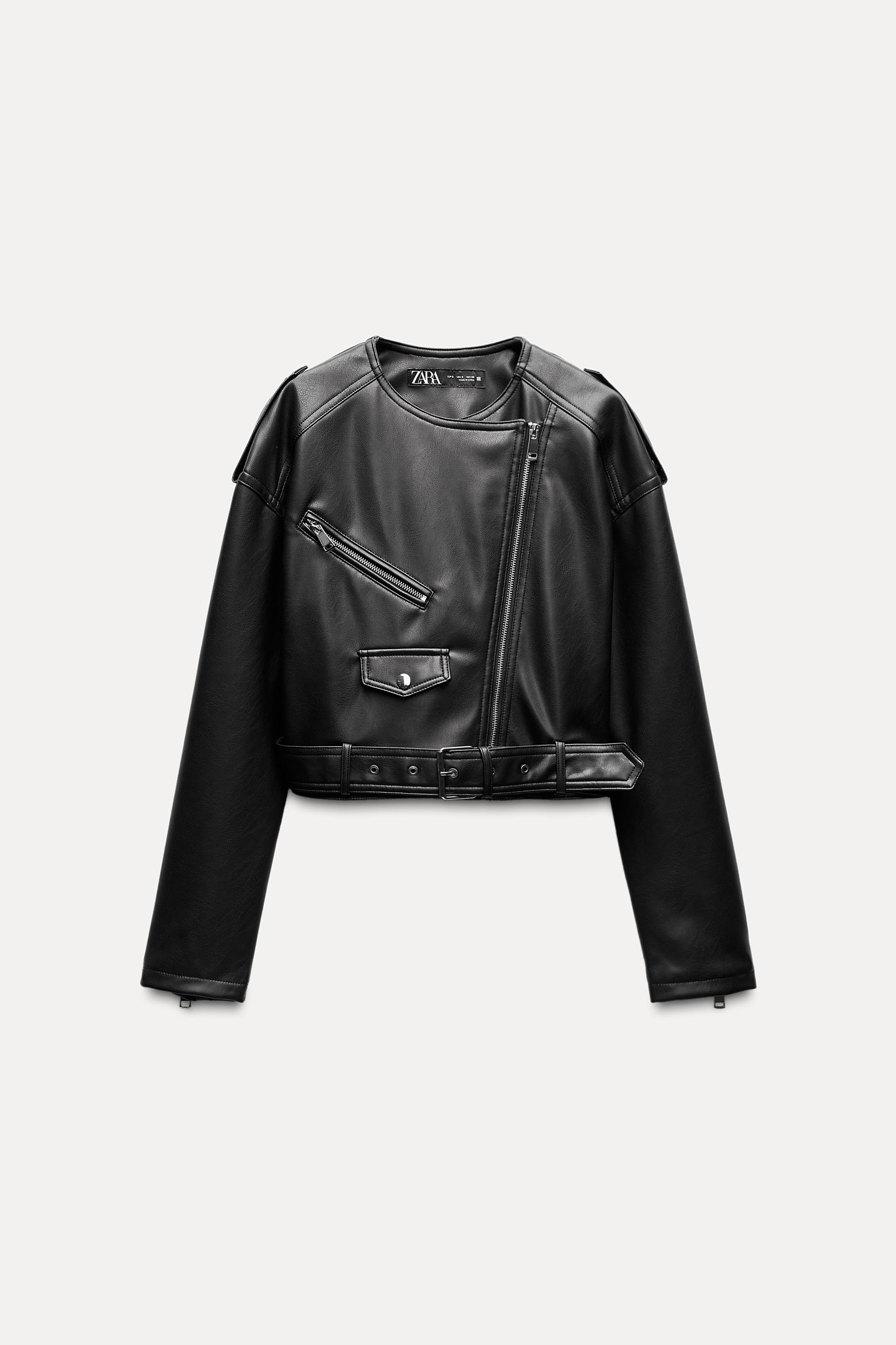 CROPPED LEATHER EFFECT BIKER JACKET Black ZARA Turkey