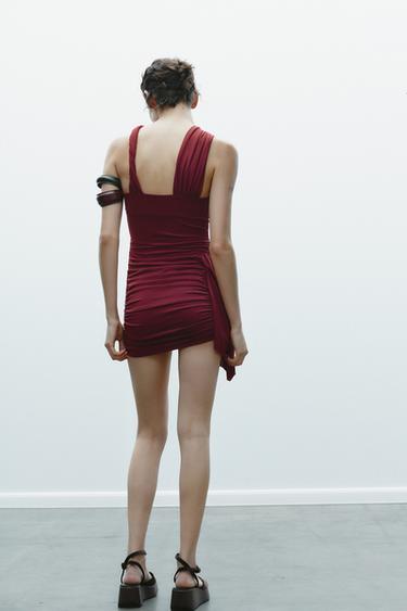 GATHERED FLOWING FABRIC DRESS - Red by Zara - Image 8