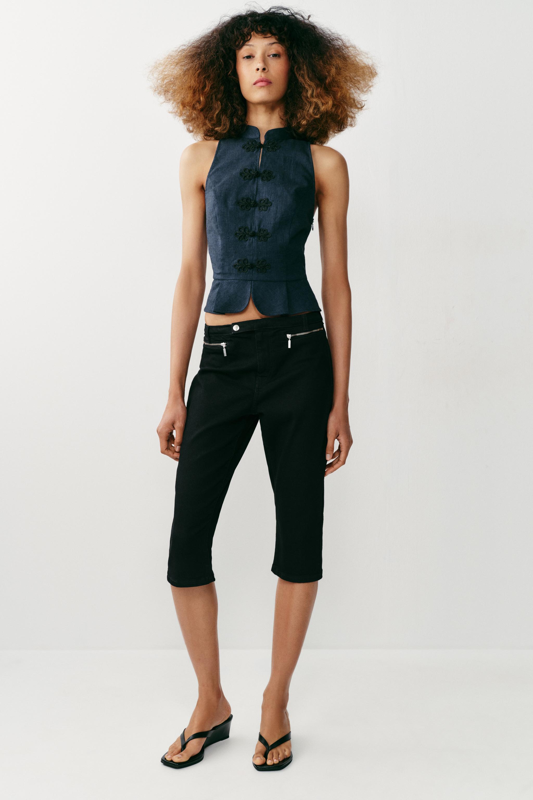 Женские рубашки Zara LINEN PEPLUM FROG CLASP TOP