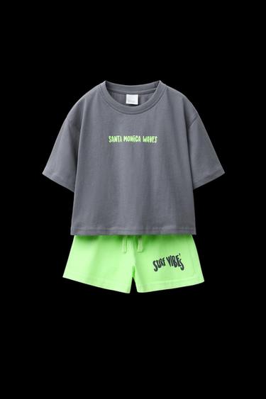 PRINTED T-SHIRT AND BERMUDA SHORTS SET - Lime by Zara