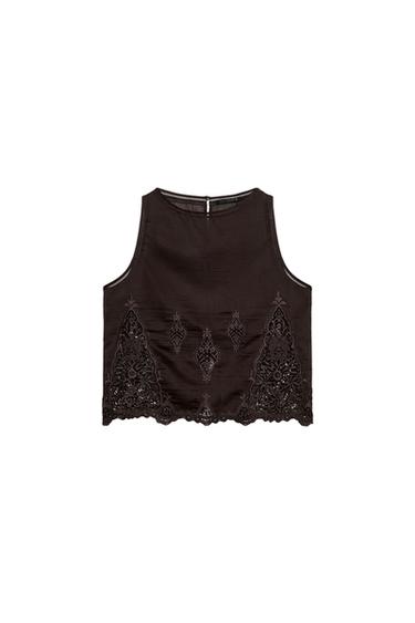 EMBROIDERED LACE TOP - Brown by Zara