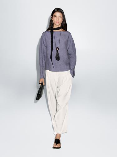 Zara V-neck blouse with sleeve detail - Blue - Image 0