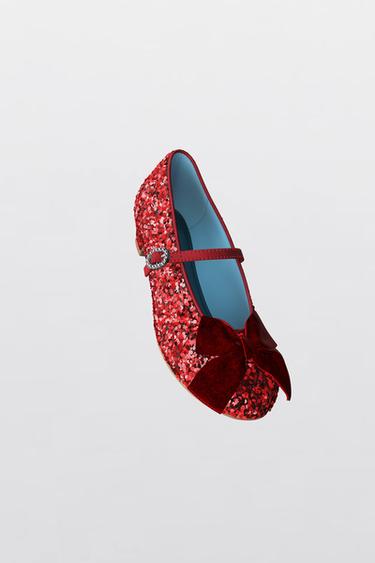 SEQUIN HEELED SHOES WITH BOW - Red by Zara - Image 1