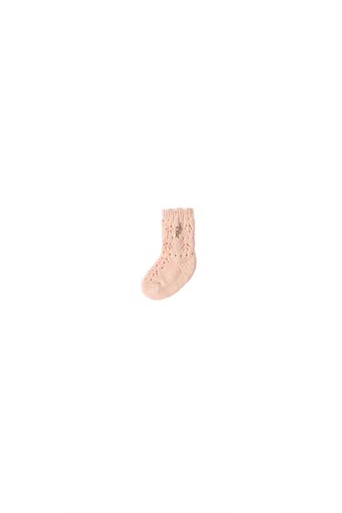OPENWORK SOCKS WITH EMBROIDERED FLOWERS - Peach by Zara