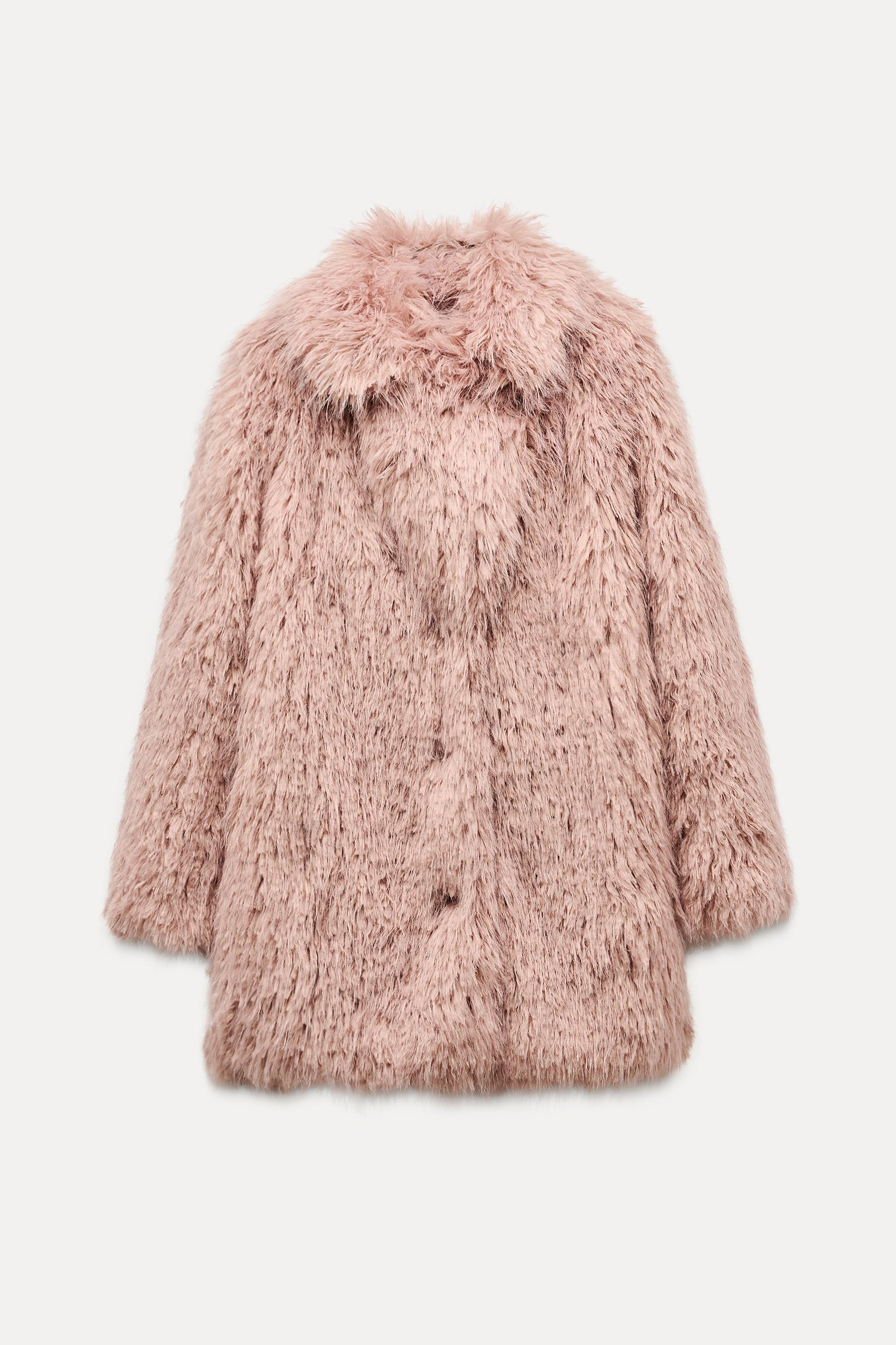 Zara Woman Pink Faux Fur Regular Jewelled Embellished 2024 Coat