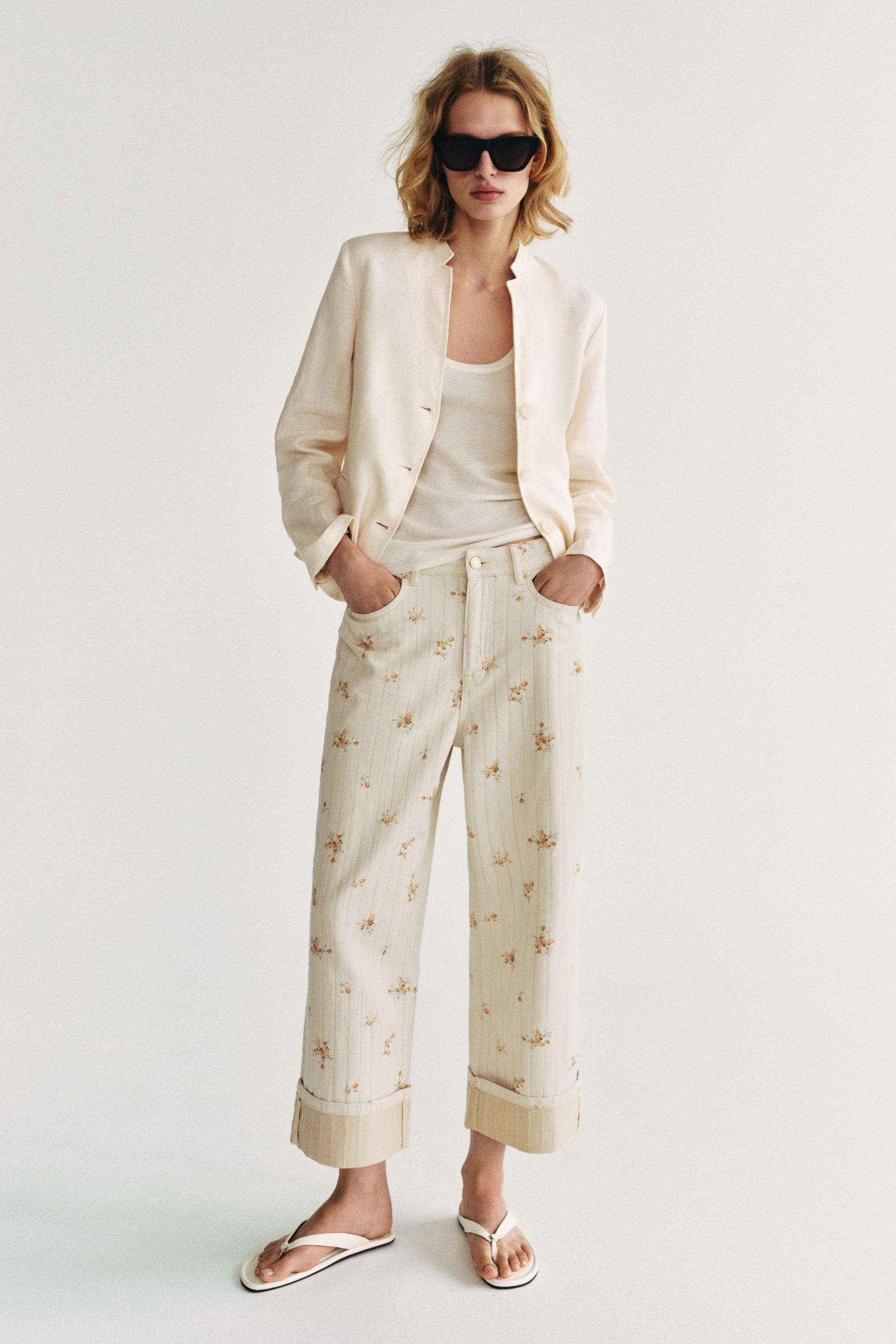 Женские джинсы Zara ZW COLLECTION MID-RISE TAPERED FLORAL JEANS