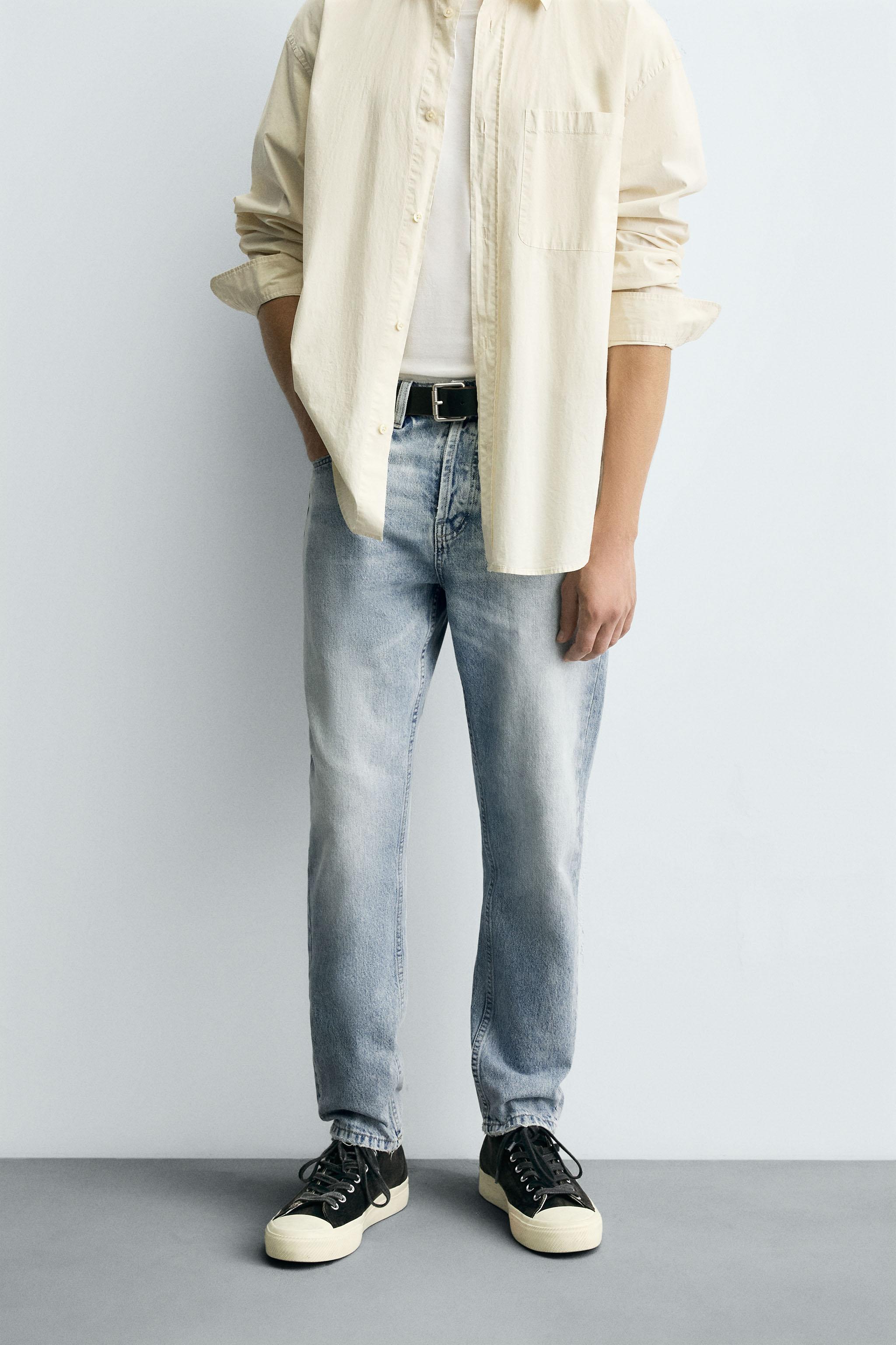 Jeans Camiseta Slim Fit Zara JEANS SLIM CROPPED FIT Azul Claro