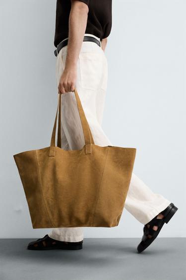 LEATHER TOTE BAG - Caramel Brown by Zara - Image 0