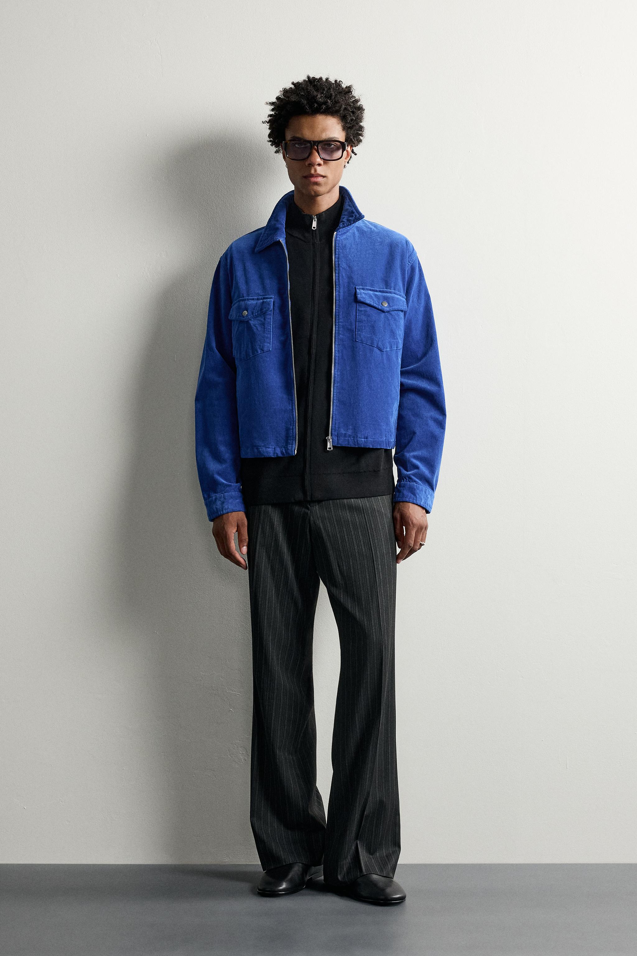 CAMISA AMPLA DE VELUDO COTELÊ COM ZÍPER - Azulado | ZARA Brasil
