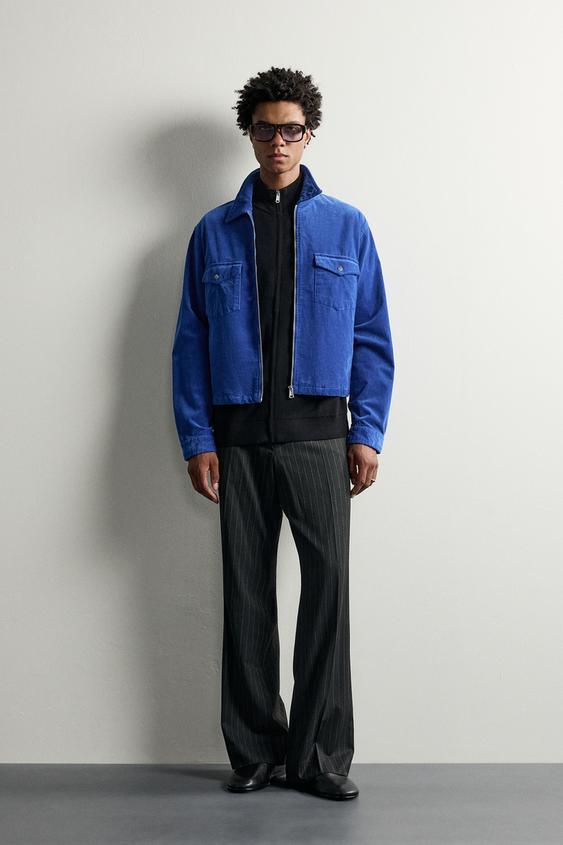 CAMISA AMPLA DE VELUDO COTELÊ COM ZÍPER - Azulado da Zara - Imagem 0
