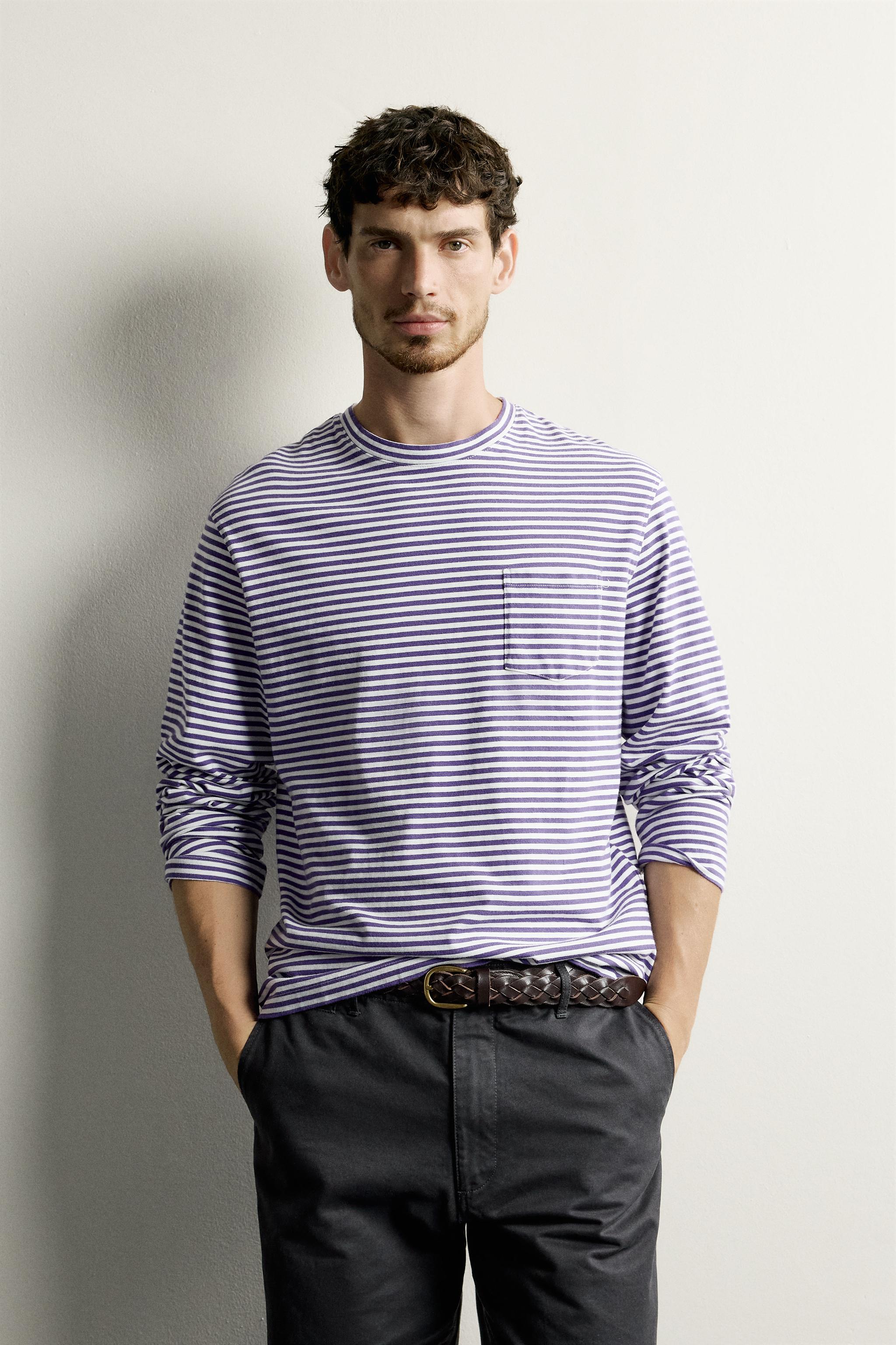 LONG SLEEVE REGULAR FIT T-SHIRT — Lilac / White