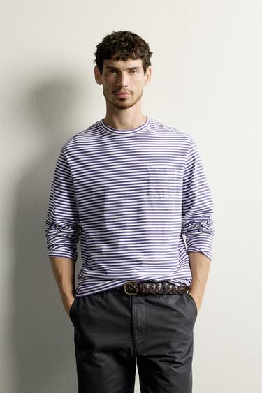 STRIPED LONG SLEEVE REGULAR FIT T-SHIRT — Lilac / White 2