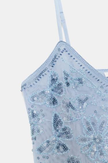 TOP À BRETELLES BRODÉES - Bleu clair de Zara - Image 7