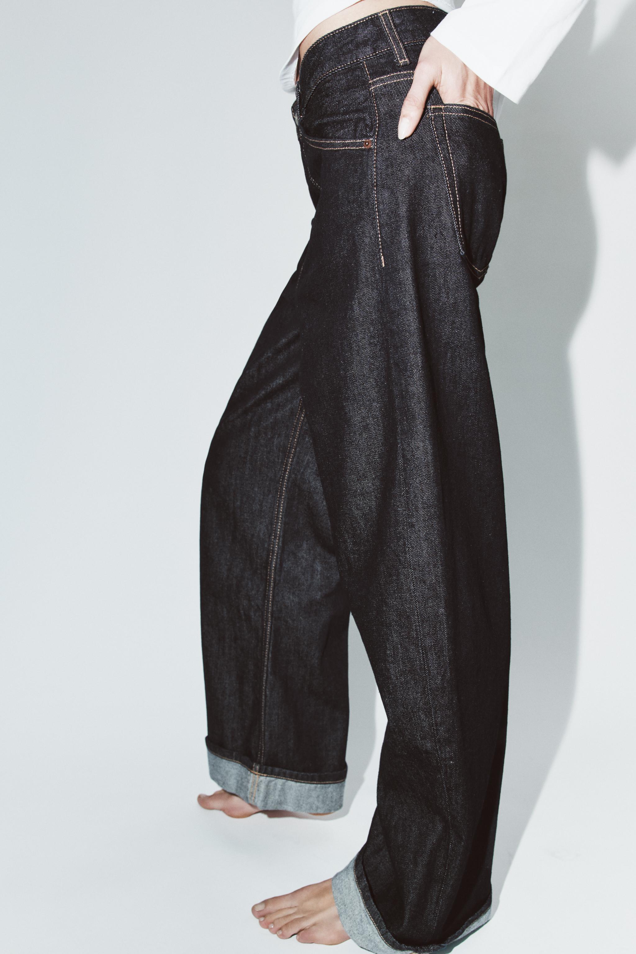 Zara Trf Baggy Folded Orta Bel Jean görsel 5