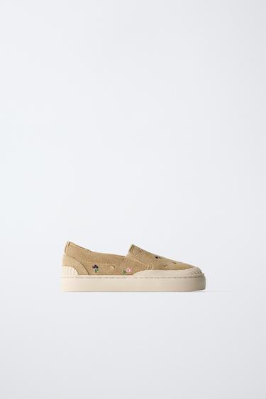 LEATHER FLORAL SNEAKERS - Sand Brown by Zara