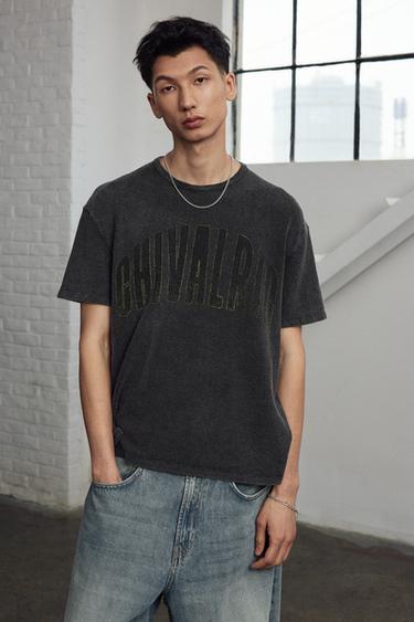 Zara 褪色印花針織 T 恤 - 黑色