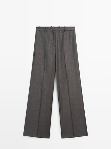 Zara 100% wool wide-leg suit trousers - Black gold