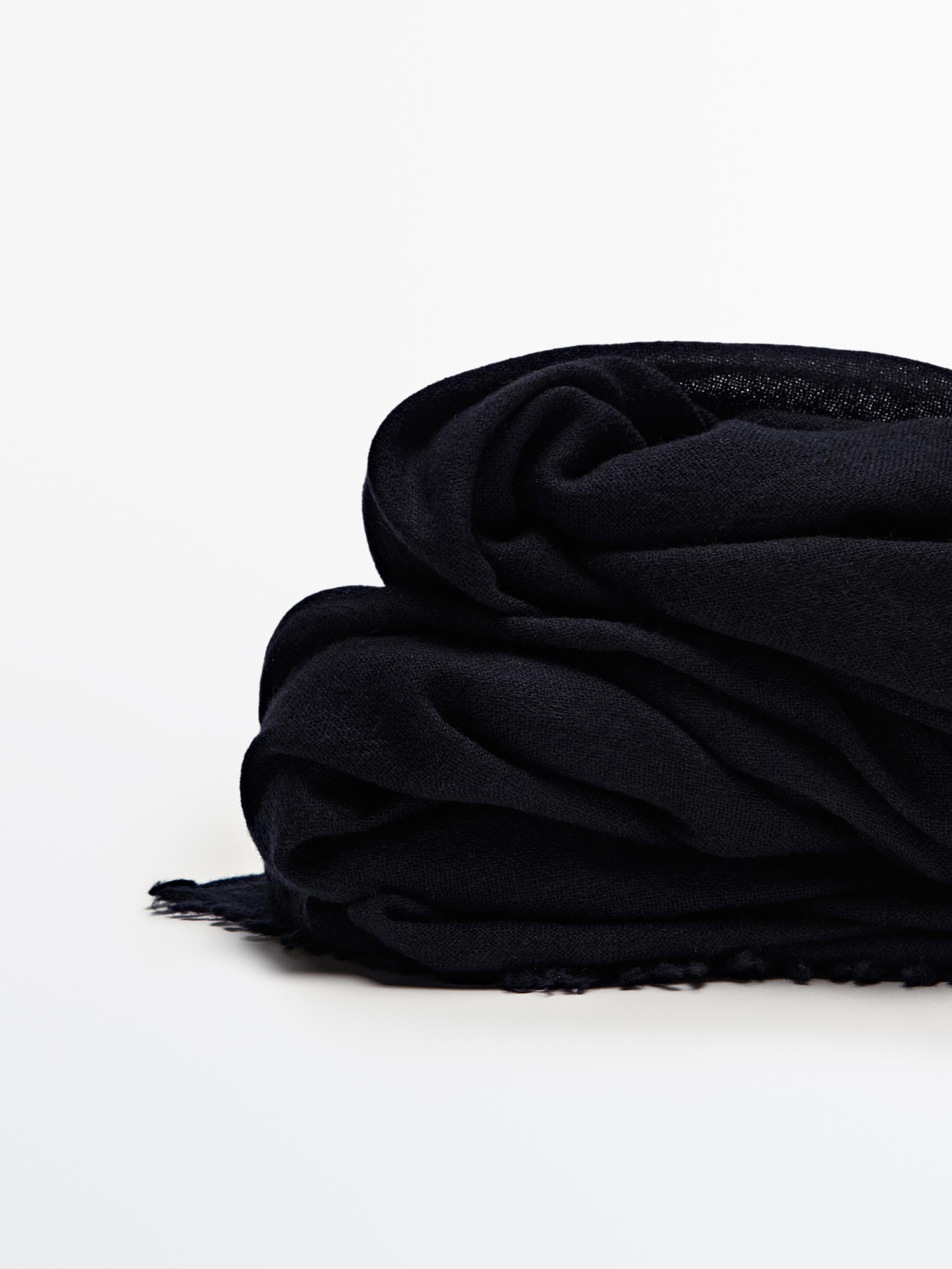 Silk Cashmere Lightweight Scarf Black Navy Check 180x50cm