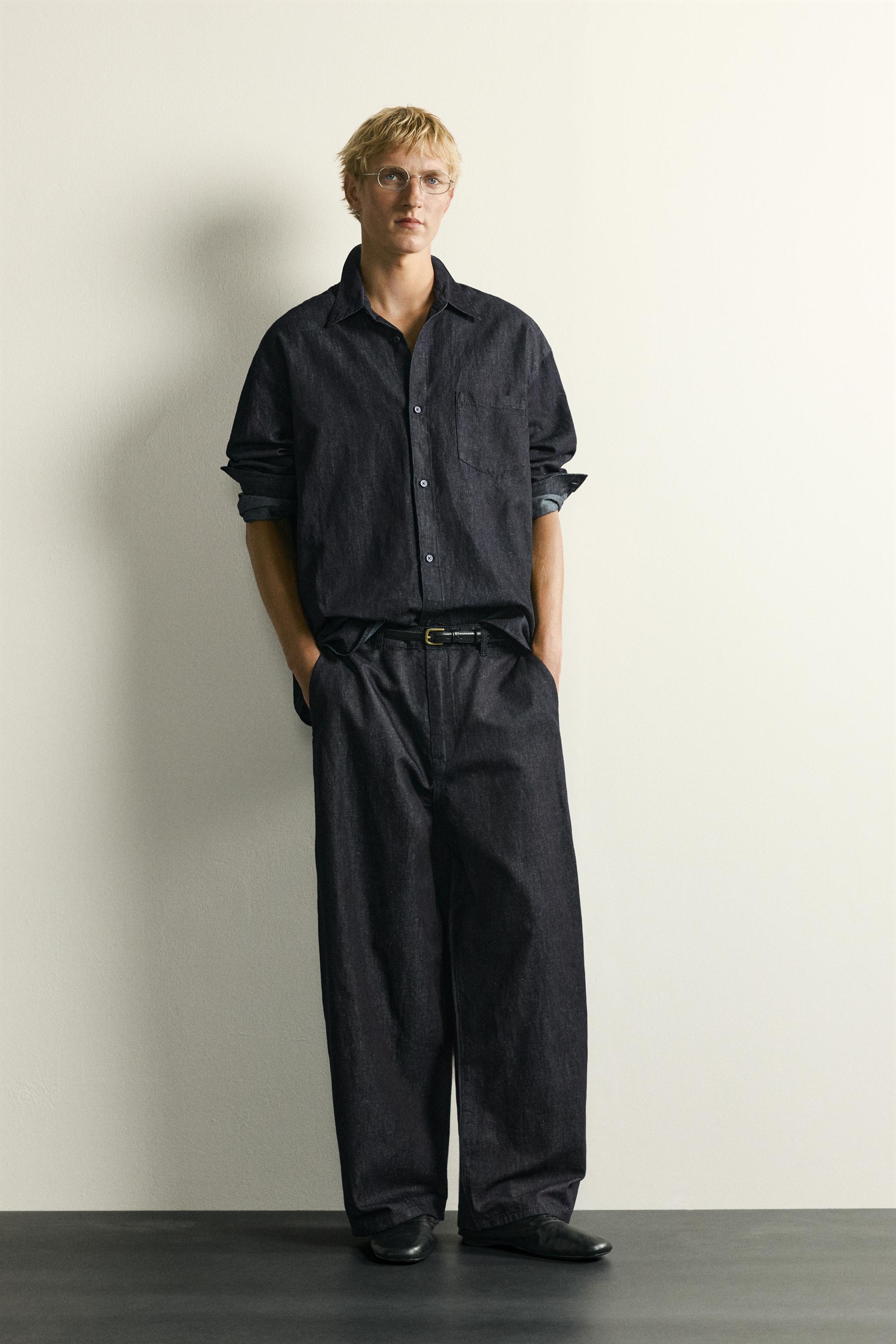 COTTON-LINEN LIGHTWEIGHT DENIM CHINO TROUSERS - Indigo | ZARA
