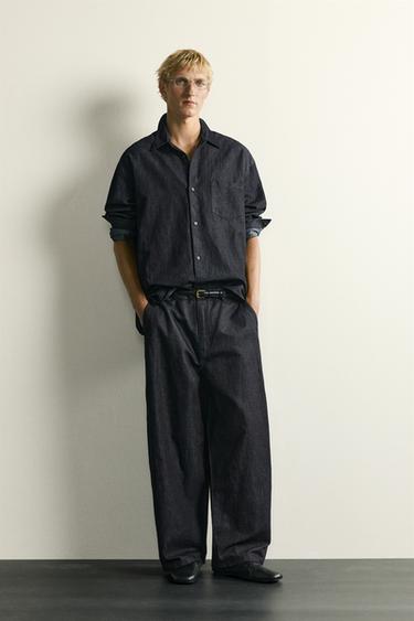 PANTALÓN CHINO DENIM LIGERO ALGODÓN - LINO - Índigo de Zara - Imagen 0