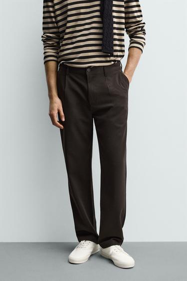 COMFORT STRAIGHT-LEG TROUSERS - Brown by Zara