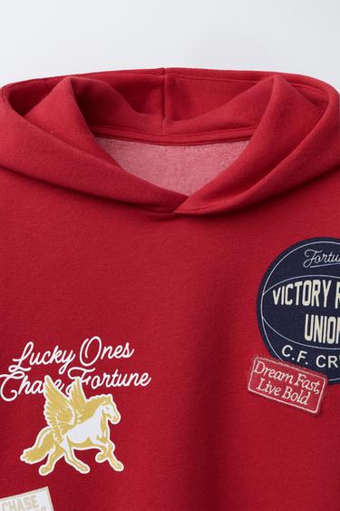 HOODIE WITH PATCHES - Red by Zara - Image 2