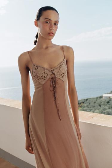 ROBE LONGUE BIMATIÈRE CROCHET - Rose de Zara - Image 1