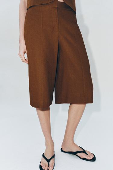 LANGE BERMUDASHORTS MIT LEINENANTEIL - Toffeefarben von Zara